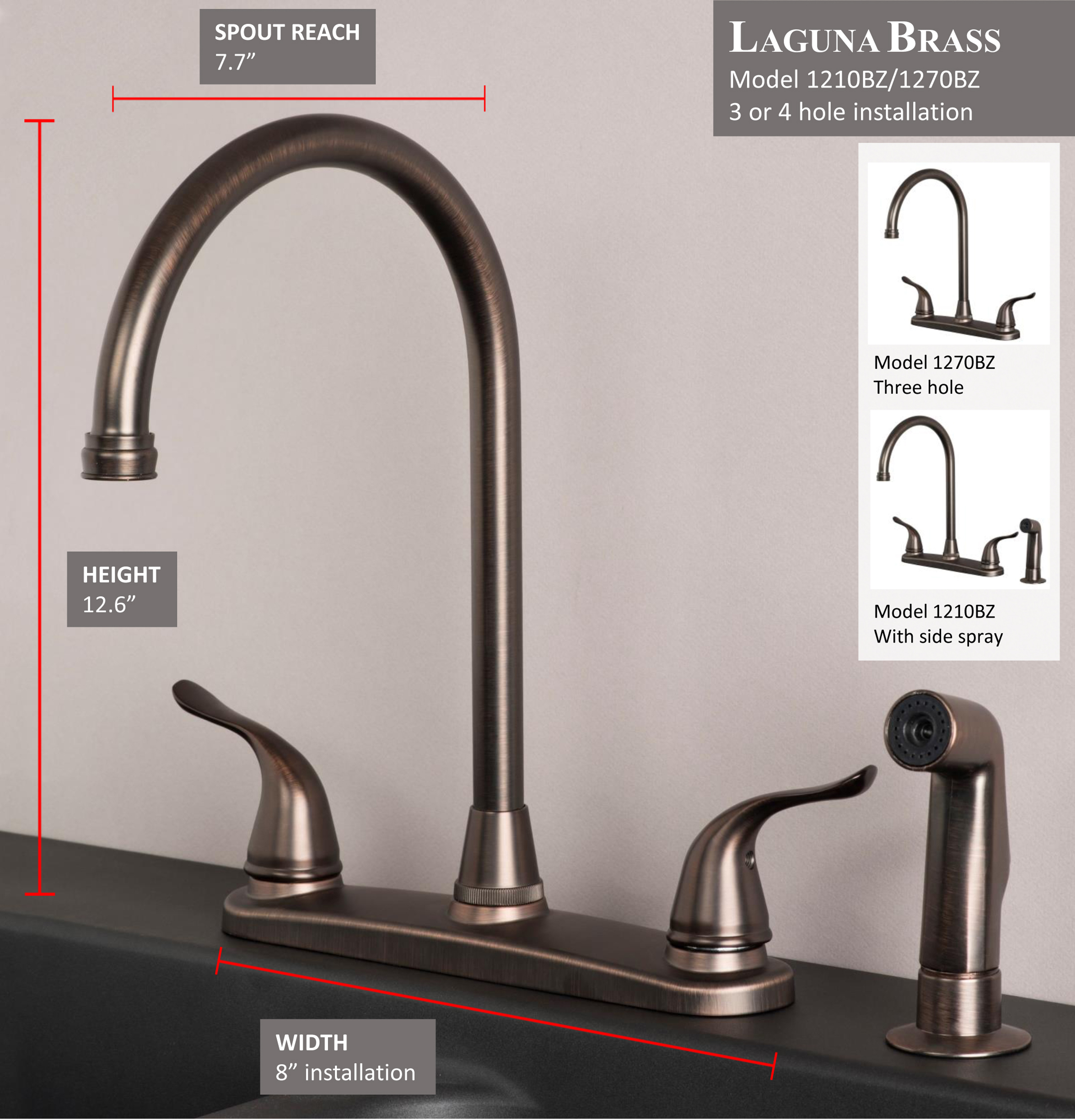 Classic High Arc Swivel Kitchen Faucet with Side Spray Brushed Bronze
